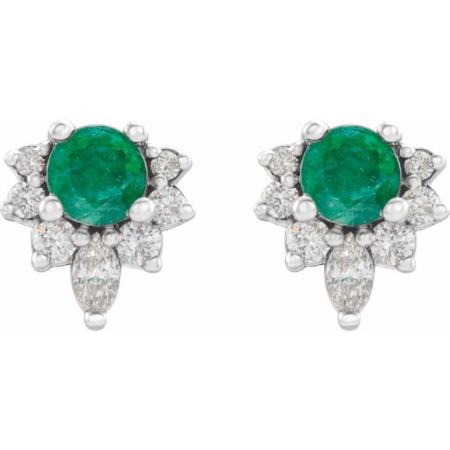 14K White Lab-Grown Emerald & 1/6 CTW Natural Diamond Earrings