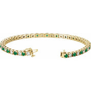 14K Yellow Natural Emerald & 2 1/3 CTW Natural Diamond Line 7" Bracelet