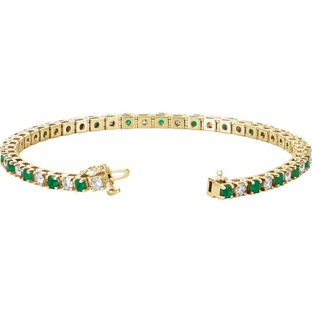 14K Yellow Natural Emerald & 2 1/3 CTW Natural Diamond Line 7" Bracelet
