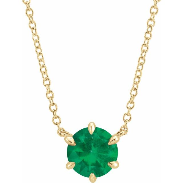 14K Yellow Lab-Grown Emerald Solitaire 18" Necklace