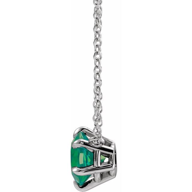 Sterling Silver Lab-Grown Emerald Solitaire 18" Necklace