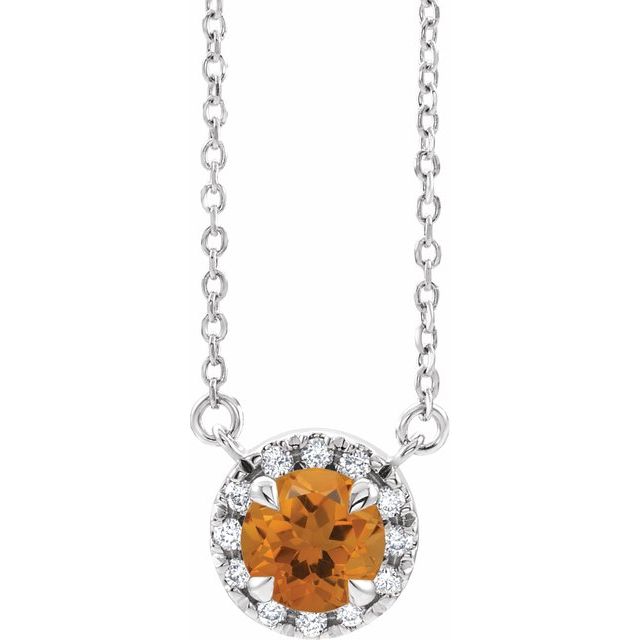 Sterling Silver 5.5 mm Natural Citrine 1/10 CTW Natural Diamond 18" Necklace