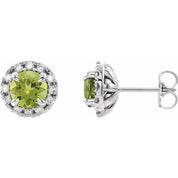 14K White 6 mm Natural Peridot & 1/3 CTW Natural Diamond Halo-Style Earrings