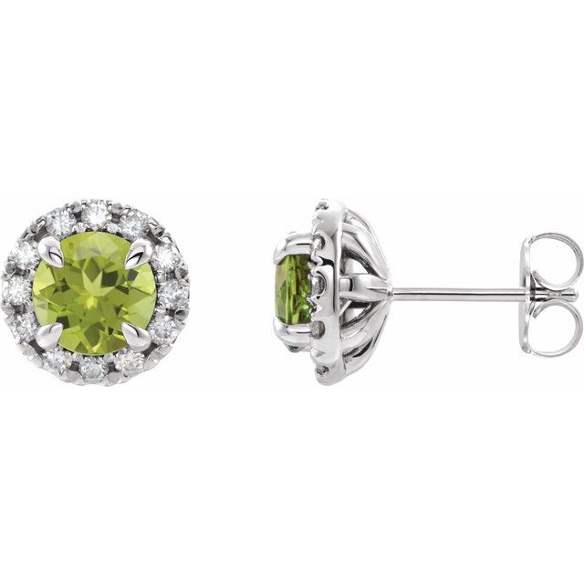 14K White 6 mm Natural Peridot & 1/3 CTW Natural Diamond Halo-Style Earrings