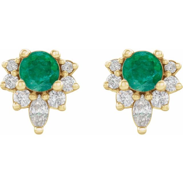 14K Yellow Lab-Grown Emerald & 1/6 CTW Natural Diamond Earrings