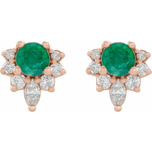 14K Rose Lab-Grown Emerald & 1/6 CTW Natural Diamond Earrings