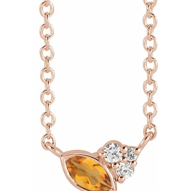 14K Rose Natural Citrine & .03 CTW Natural Diamond 16" Necklace