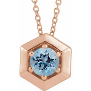 14K Rose Natural Aquamarine Geometric 16-18" Necklace
