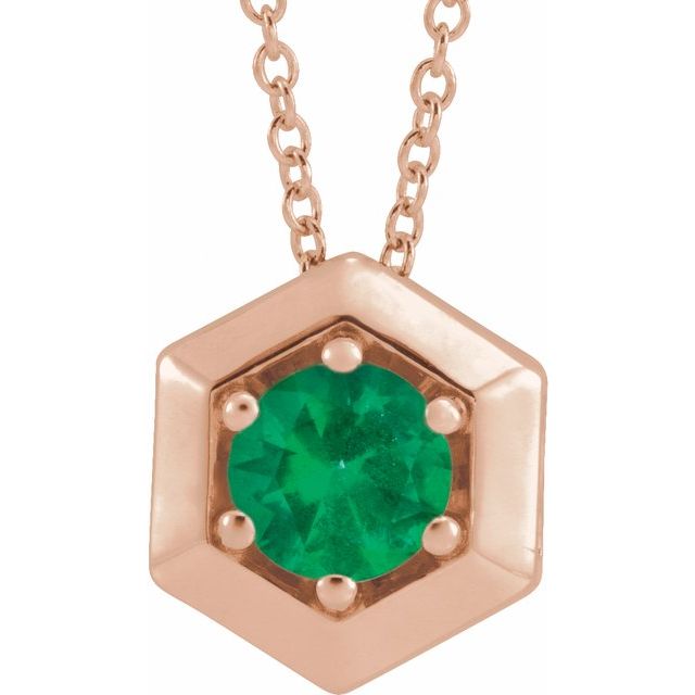 14K Rose Lab-Grown Emerald Geometric 16-18" Necklace