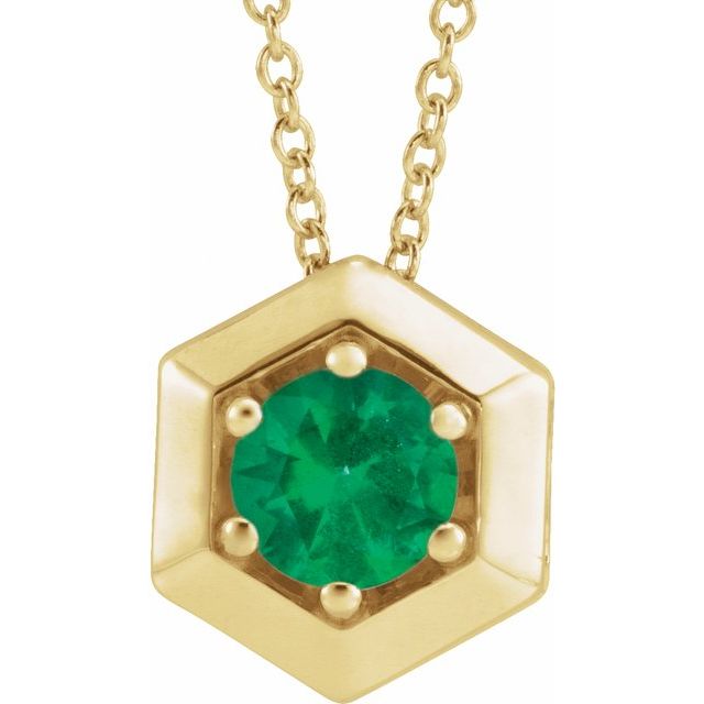 14K Yellow Lab-Grown Emerald Geometric 16-18" Necklace