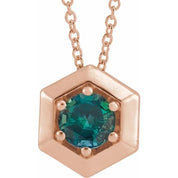 14K Rose Lab-Grown Alexandrite Geometric 16-18" Necklace