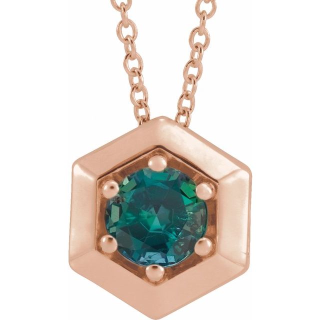 14K Rose Lab-Grown Alexandrite Geometric 16-18" Necklace