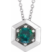 Sterling Silver Lab-Grown Alexandrite Geometric 16-18" Necklace