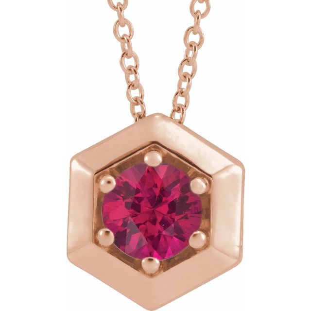 14K Rose Lab-Grown Ruby Geometric 16-18" Necklace