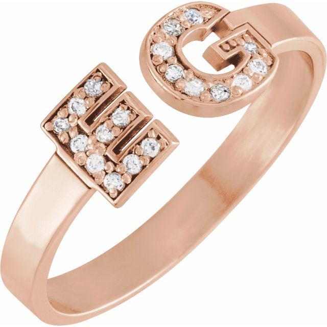 14K Rose Gold-Plated Sterling Silver Personalized Diamond Initial Ring