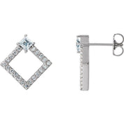 14K White Natural White Sapphire & 1/3 CTW Natural Diamond Earrings