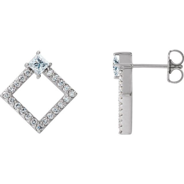 14K White Natural White Sapphire & 1/3 CTW Natural Diamond Earrings
