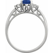 14K White Lab-Grown Blue Sapphire & .04 CTW Natural Diamond Ring