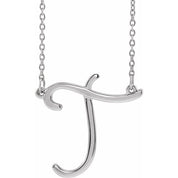 Sterling Silver Script Initial T 16" Necklace
