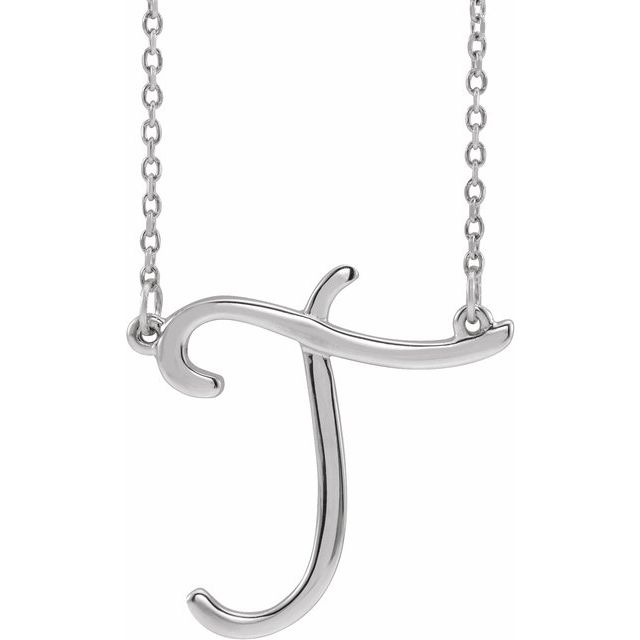 Sterling Silver Script Initial T 16" Necklace