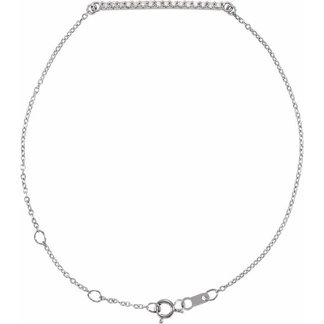 14K and Platinum Natural Diamond Bar Bracelet Adjustable 6.5 to 7.5 Inches Series BRC771