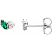 Sterling Silver Lab-Grown Emerald & .05 CTW Natural Diamond Earrings