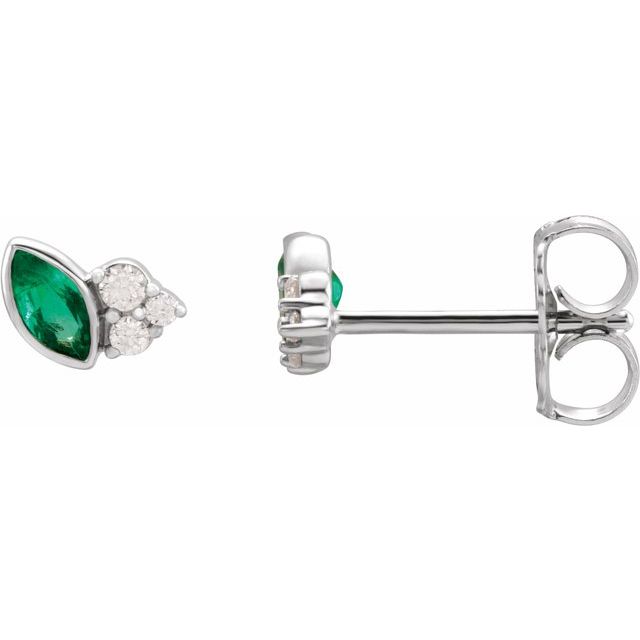 Sterling Silver Lab-Grown Emerald & .05 CTW Natural Diamond Earrings