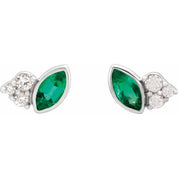 Sterling Silver Lab-Grown Emerald & .05 CTW Natural Diamond Earrings