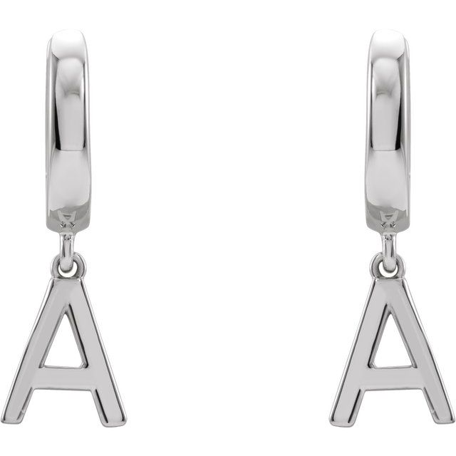 Platinum Initial A Hinged Huggie Earring
