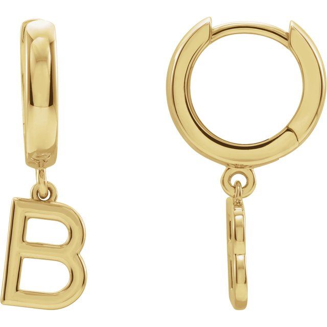 14K Gold Initial Dangle Hinged Huggie Earrings