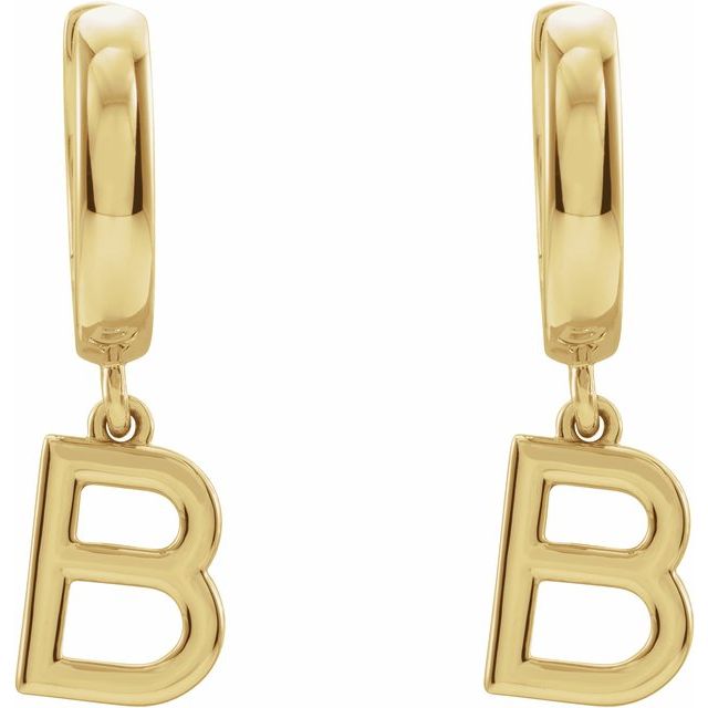18K Initial Hinged Dangle Huggie Earrings in White and Yellow Gold