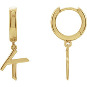18K Initial Hinged Dangle Huggie Earrings in White and Yellow Gold