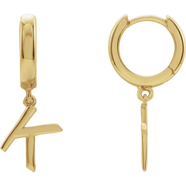 18K Initial Hinged Dangle Huggie Earrings in White and Yellow Gold