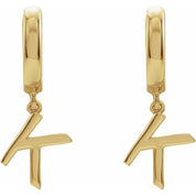 14K Gold Initial Dangle Hinged Huggie Earrings