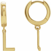 18K Initial Hinged Dangle Huggie Earrings in White and Yellow Gold