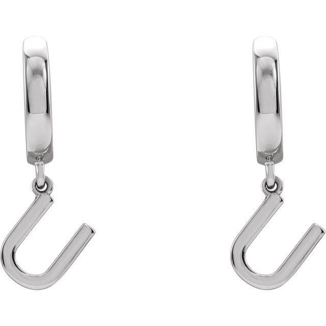 Sterling Silver Initial U Hinged Huggie Earring