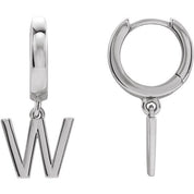 Platinum Initial W Hinged Huggie Earring