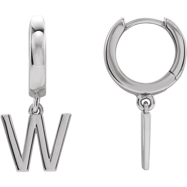 Platinum Initial W Hinged Huggie Earring
