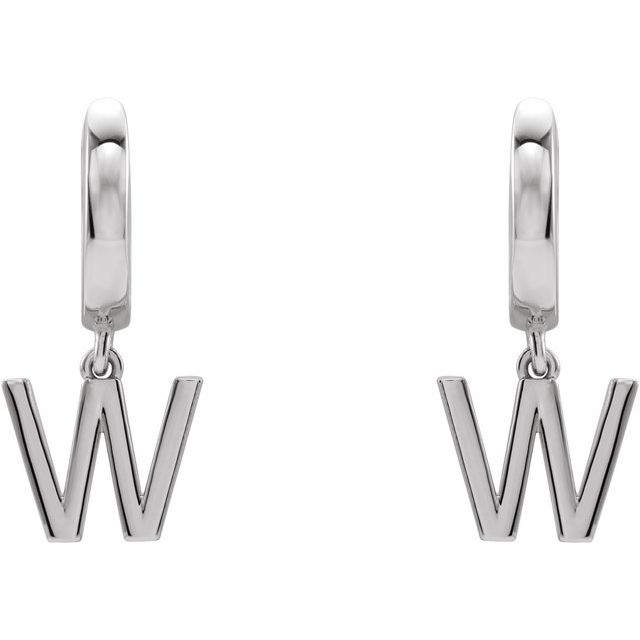 Platinum Initial W Hinged Huggie Earring