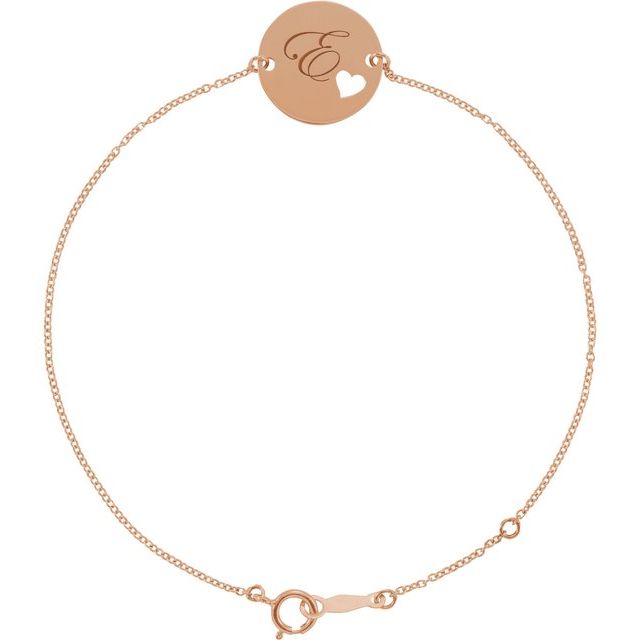 18K Rose Gold-Plated Sterling Silver Engravable Pierced Heart Disc 7-8" Bracelet