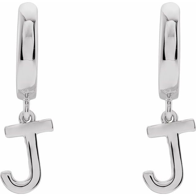 Platinum Initial J Hinged Huggie Earring