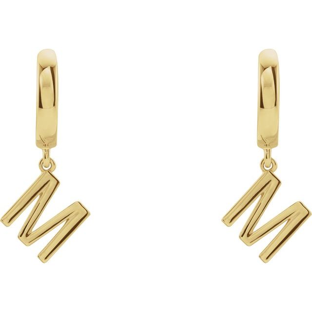 14K Gold Initial Dangle Hinged Huggie Earrings