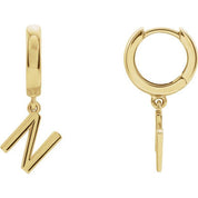 14K Gold Initial Dangle Hinged Huggie Earrings