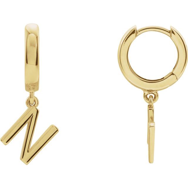 14K Gold Initial Dangle Hinged Huggie Earrings