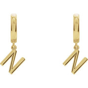 18K Initial Hinged Dangle Huggie Earrings in White and Yellow Gold
