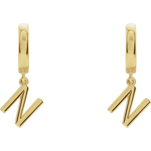 18K Initial Hinged Dangle Huggie Earrings in White and Yellow Gold
