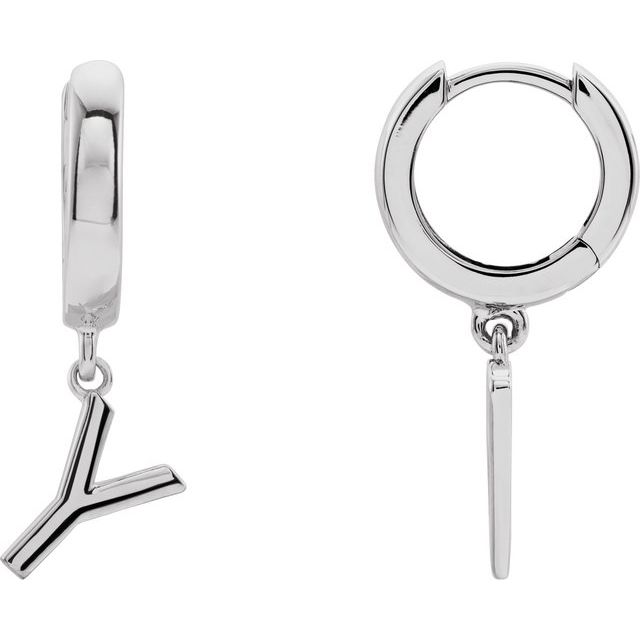 Platinum Initial Y Hinged Huggie Earring
