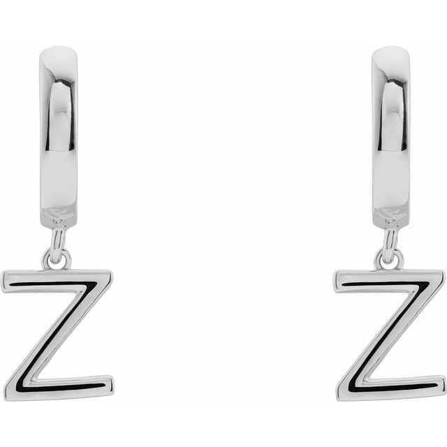 Platinum Initial Z Hinged Huggie Earring