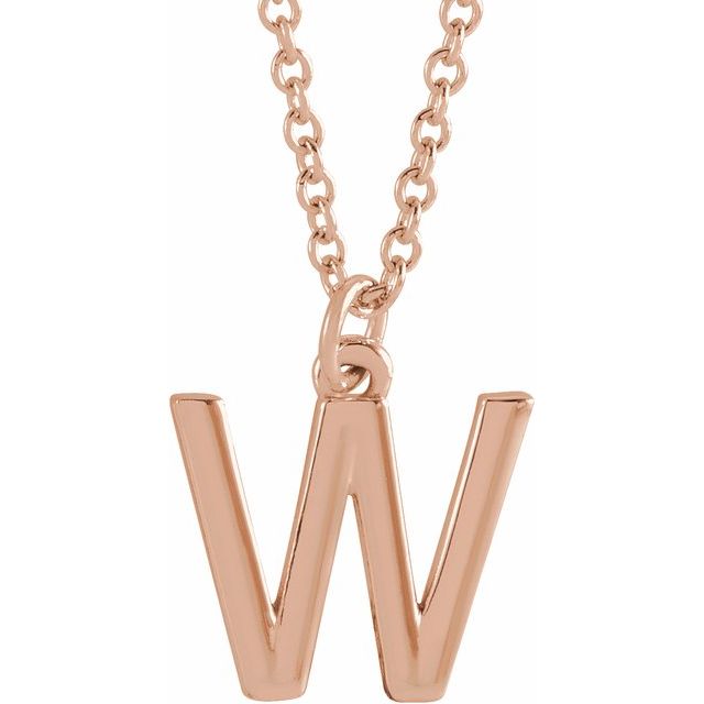 14K Rose Initial W Dangle 18" Necklace