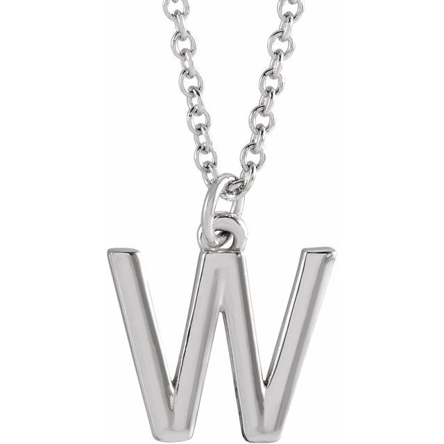 Sterling Silver Initial W Dangle 16" Necklace